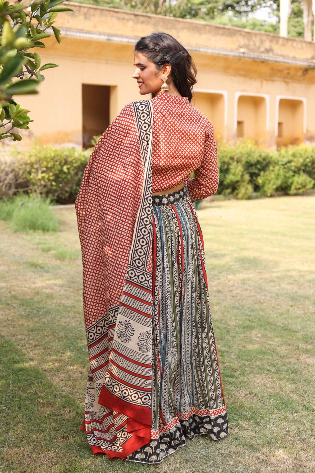Light Maroon Cotton Lehenga Blouse With Star Print