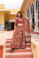 Pale Red Kurti Lehenga with Floral Design Dupatta