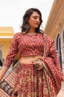 Pale Red Kurti Lehenga with Floral Design Dupatta