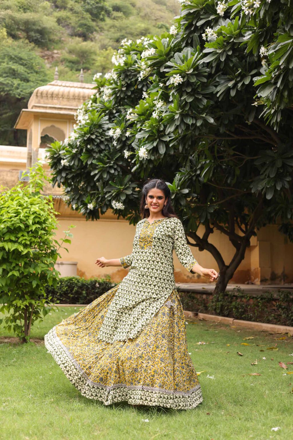 Block Print Cotton Lehnga Kurti For Women