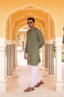 Woodland Green Colour Bagru Printed Kurta For Men