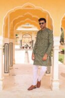 Woodland Green Colour Bagru Printed Kurta For Men