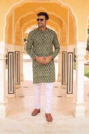 Woodland Green Colour Bagru Printed Kurta For Men
