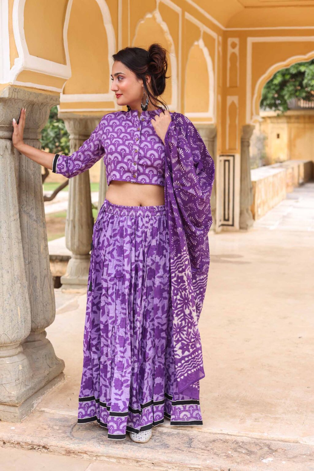 Pinkish Purple Printed Cotton Lehenga Choli for Women