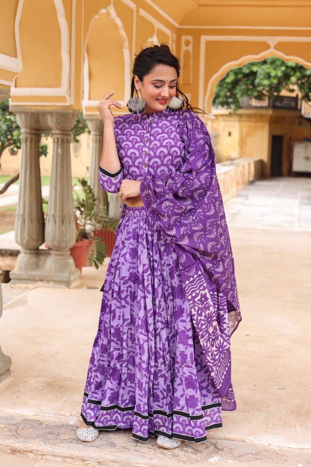 Pinkish Purple Printed Cotton Lehenga Choli for Women