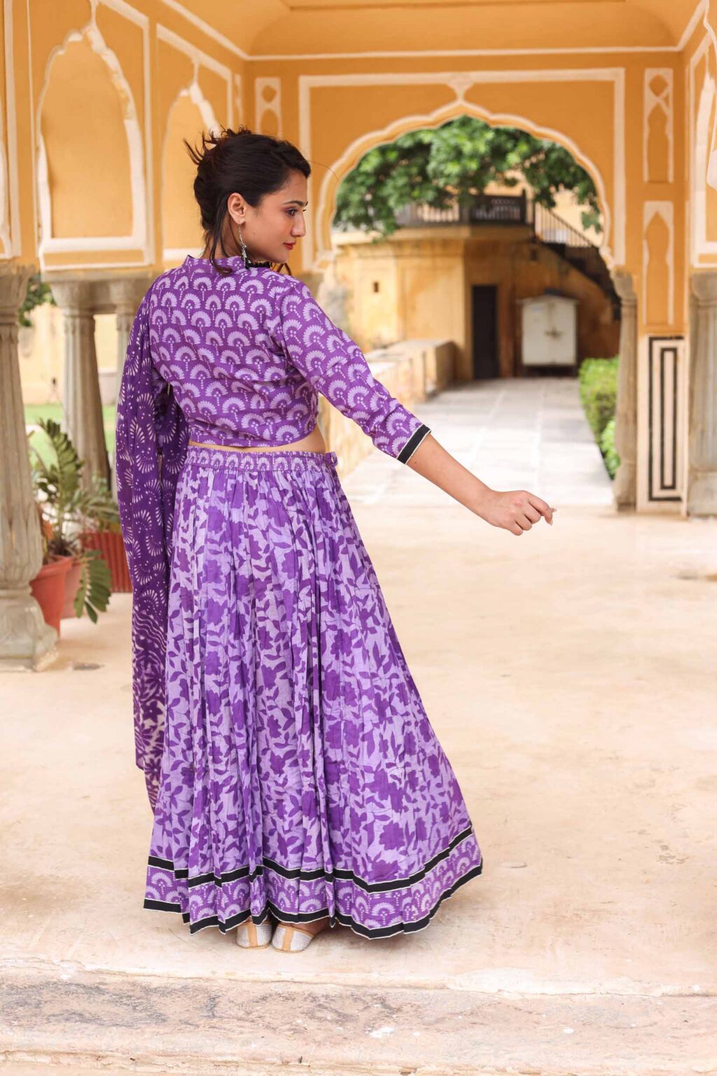 Pinkish Purple Printed Cotton Lehenga Choli for Women