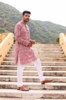 Light Maroon Cotton Kurta With Dabu Printed