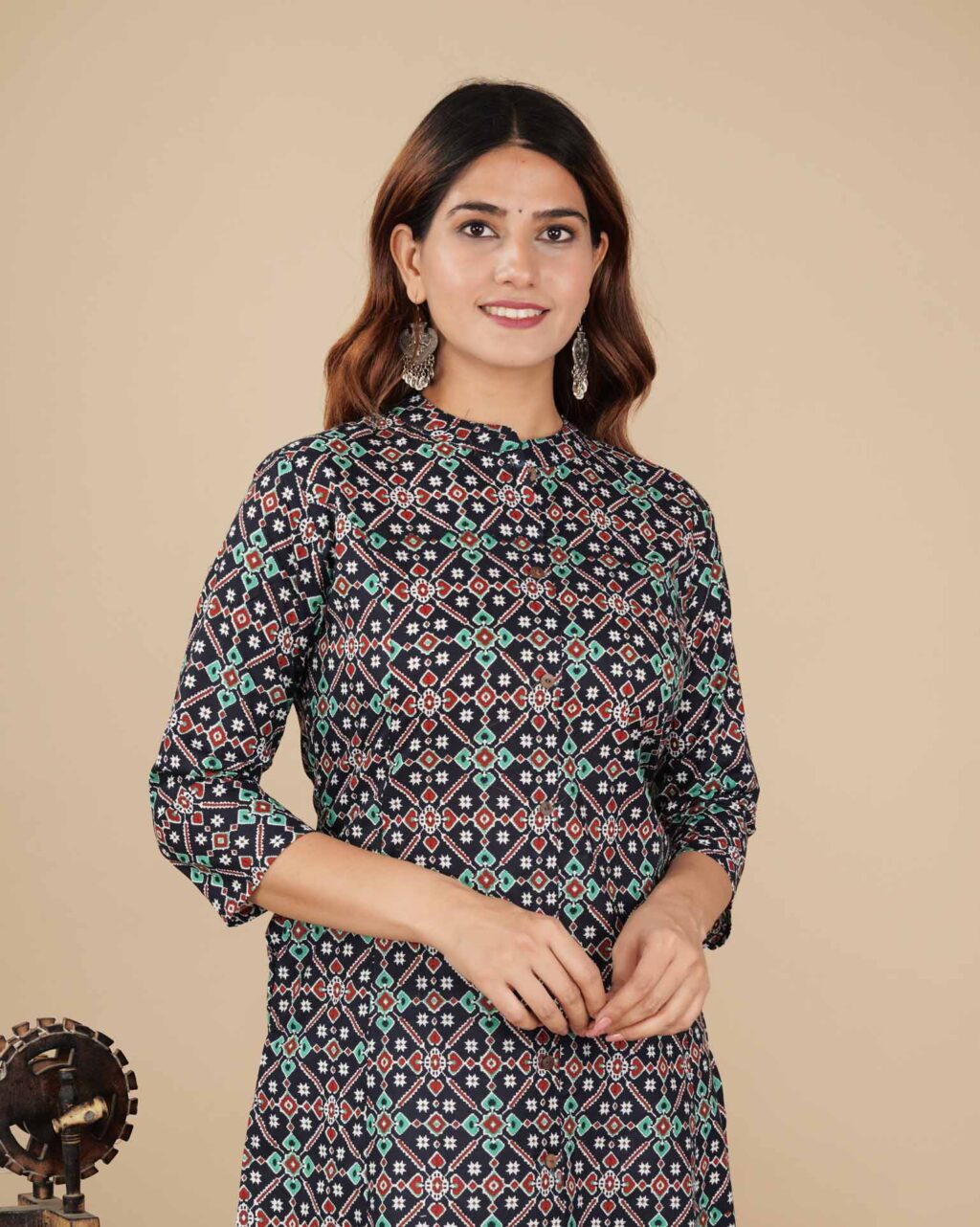Davy Grey Cotton Kurti with Sanganeri Print