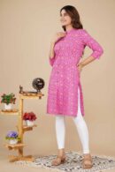 Pink Straight Cotton Kurti with Sanganeri Print