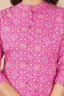 Pink Straight Cotton Kurti with Sanganeri Print