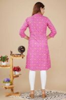 Pink Straight Cotton Kurti with Sanganeri Print