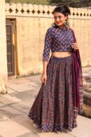 Purply Blue Cotton Chaniya Choli With Floral Design