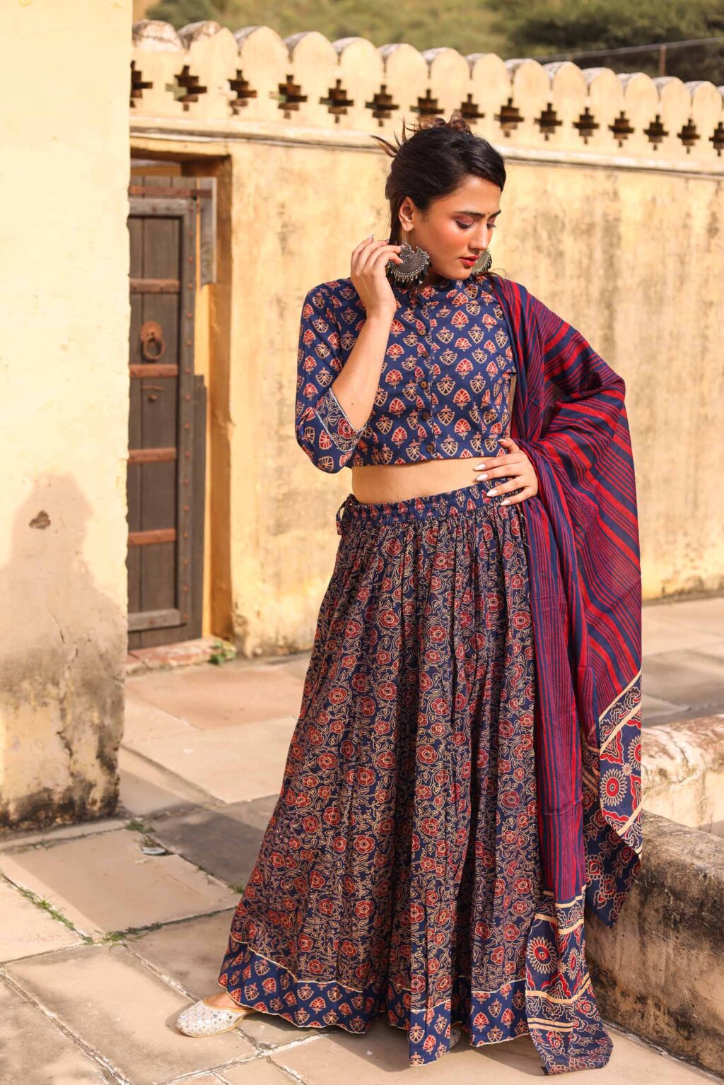 Purply Blue Cotton Chaniya Choli With Floral Design