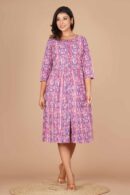 Pink Strips Block Printed One Piece Dress for Women