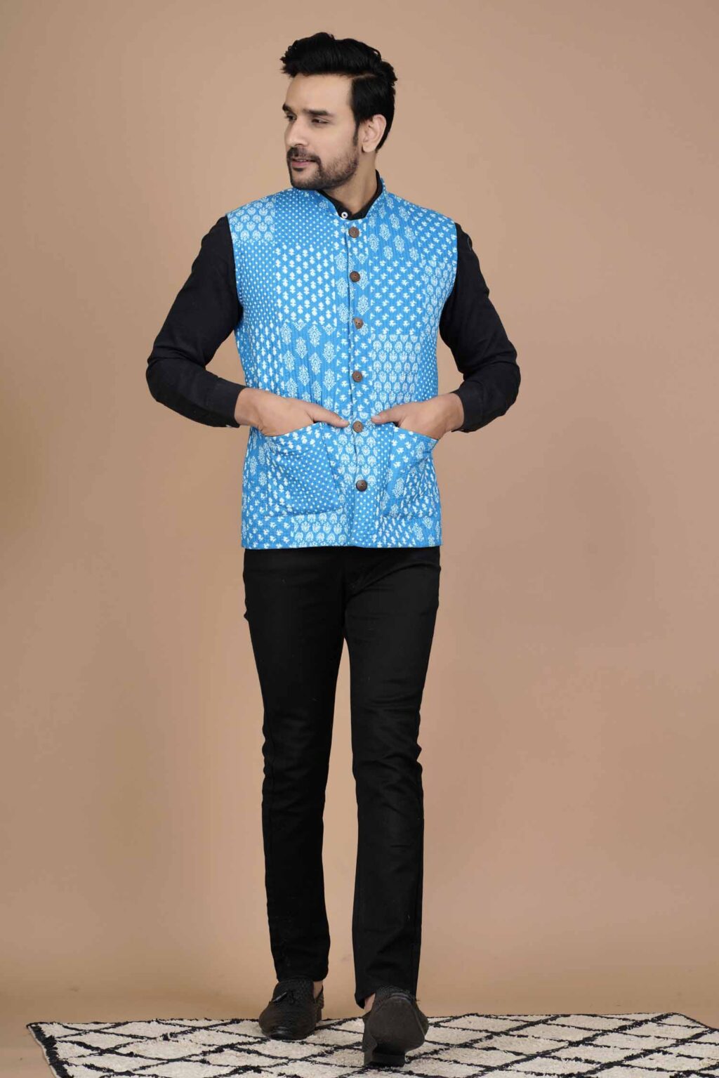 Sky Blue Reversible Quilted Jacket For Men Online