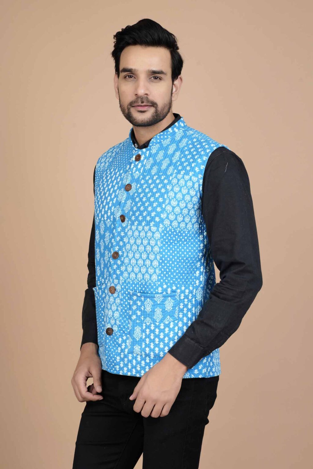 Sky Blue Reversible Quilted Jacket For Men Online