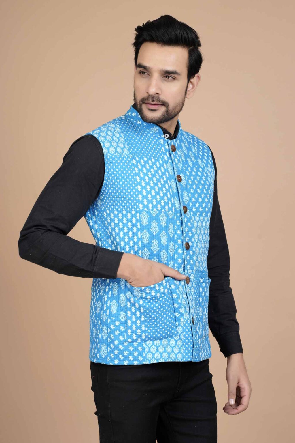 Sky Blue Reversible Quilted Jacket For Men Online