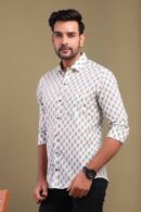 Sanganeri Printed Crisp White Cotton Shirt