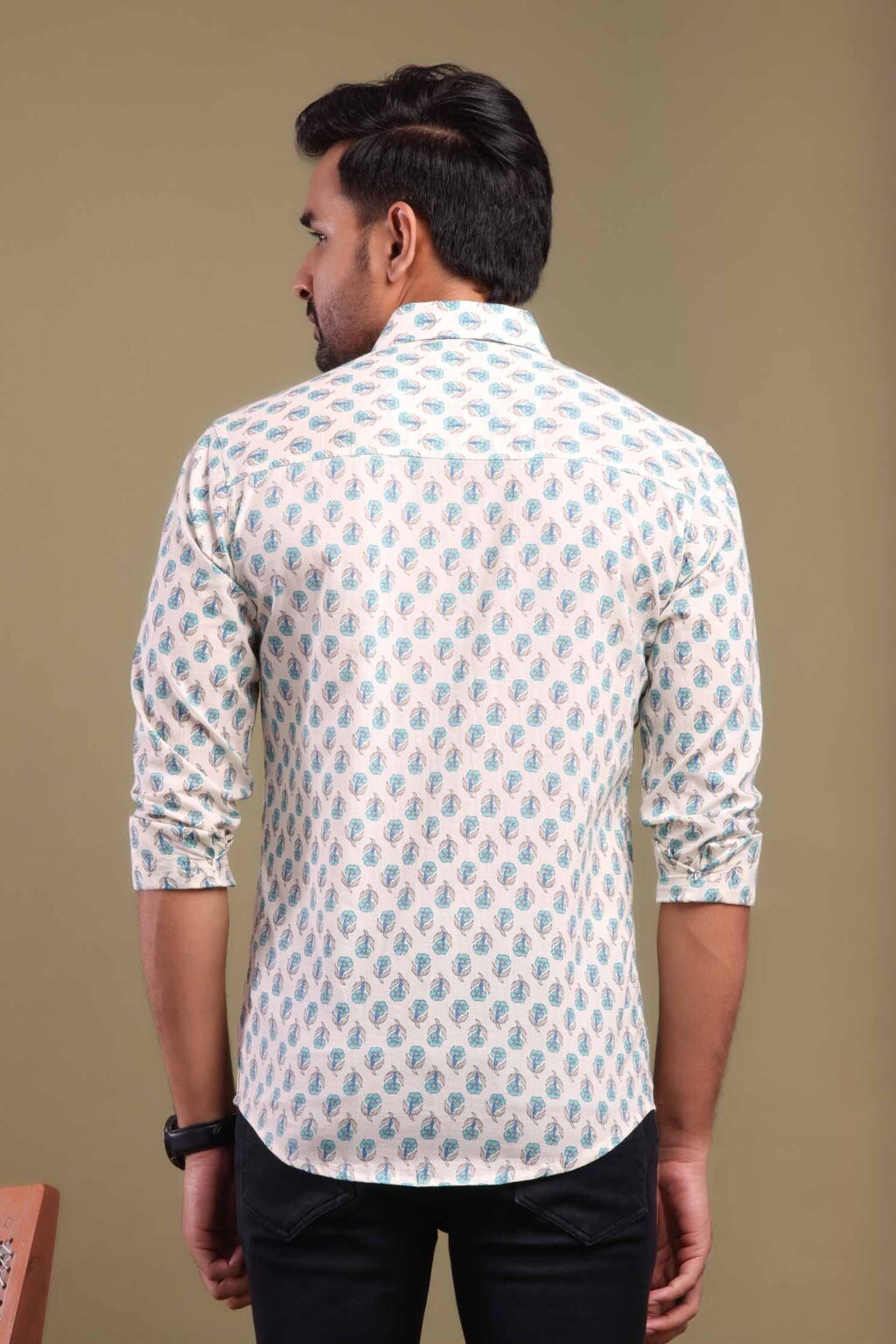 White Printed Shirt with Leafy Design