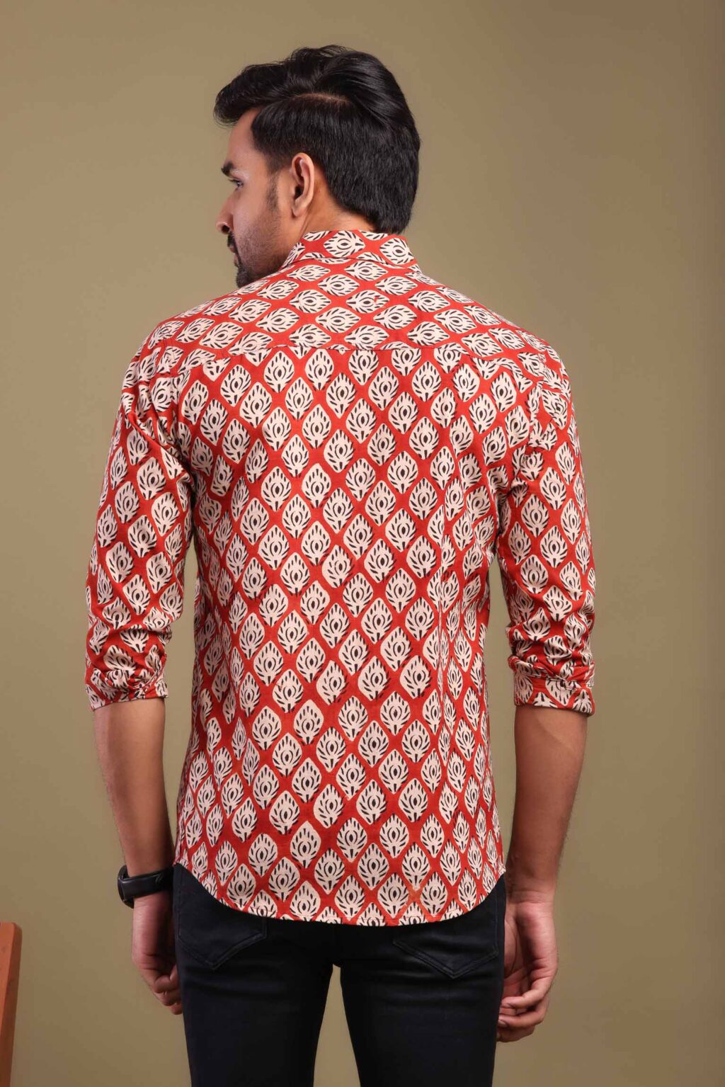 Persian Red Printed Shirt with Floral Design