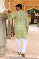 Light Olive Green Cotton Kurta With Paisley Design