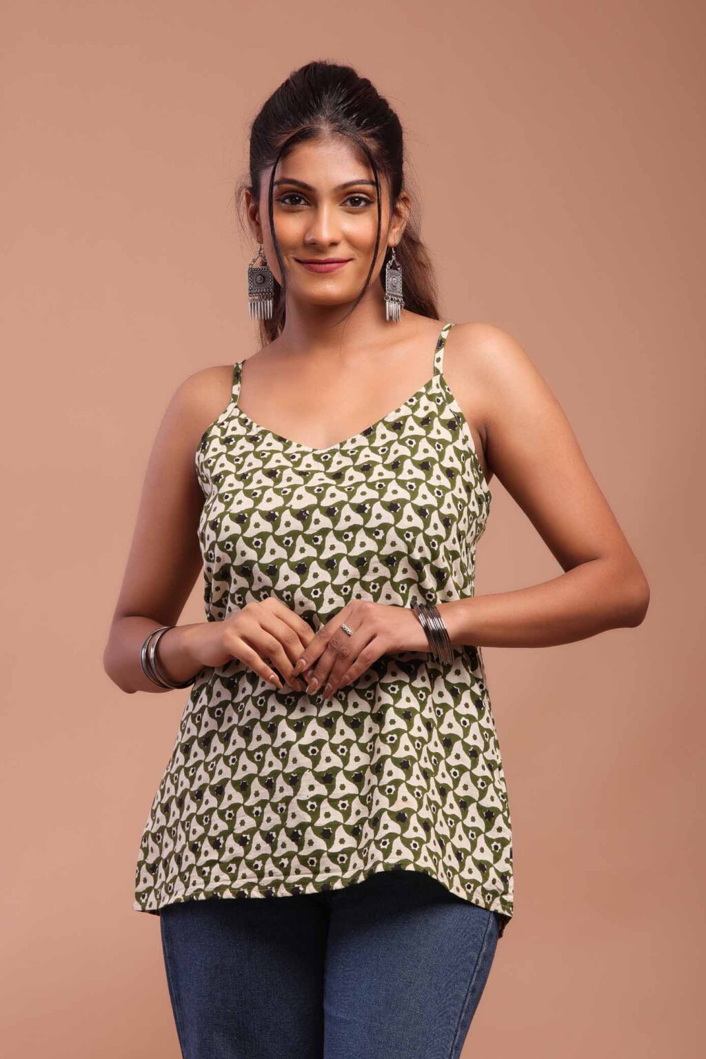 Multi Color Cotton Top With Tringle Print