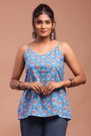 Jordy Blue Cotton Top With Floral Design
