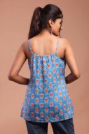 Jordy Blue Cotton Top With Floral Design