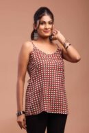 Red Bagru Printed Spaghetti Top