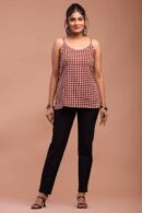 Red Bagru Printed Spaghetti Top