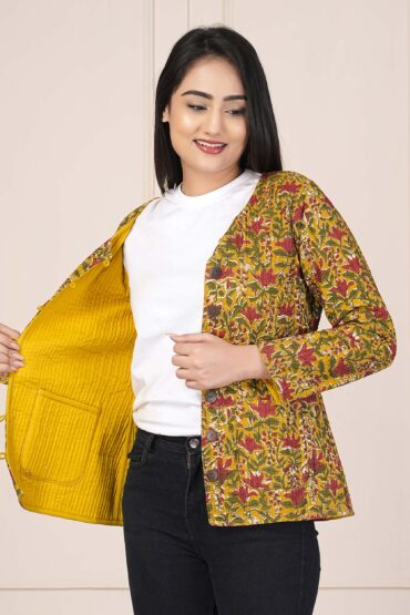 Floral Printed Cotton Quilted Jacket