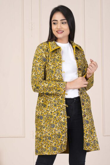 Block Printed Cotton Quilted Jacket For Women