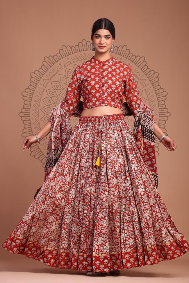 Bagru Lehenga Choli With Mulmul Duptta