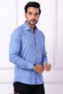 Sky Blue Printed Cotton Shirt For Men