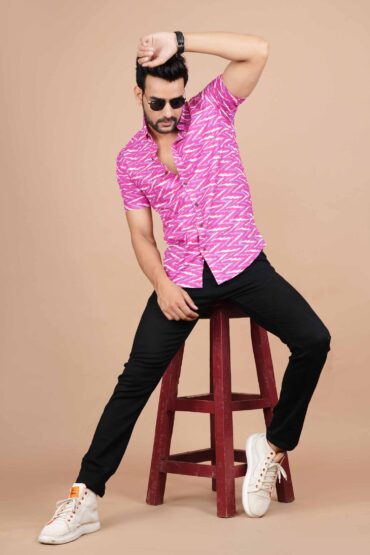 Pink Zig-Zag Printed Cotton Shirt