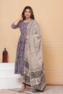 Blue kaftan Dress with leafy design