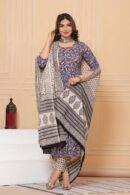 Blue kaftan Dress with leafy design