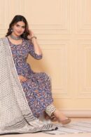 Blue kaftan Dress with leafy design