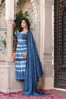 Blue Nayra Cut Suit With Stripes Design