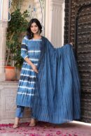 Blue Nayra Cut Suit With Stripes Design