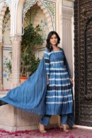 Blue Nayra Cut Suit With Stripes Design
