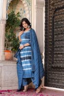 Blue Nayra Cut Suit With Stripes Design