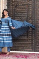 Blue Nayra Cut Suit With Stripes Design