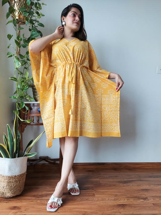 Yellow Kaftan Mini Dress