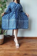 Indigo Short kaftan Dress with Floral Design