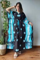 Cotton Multicolored Georgette Kaftan for Women with Blue Border