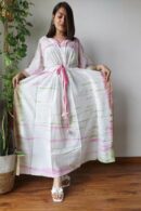 Cotton White Kaftan Dress with Pink Lining designs