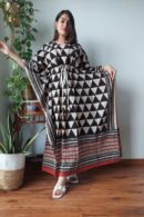 Cotton Kaftan Dress with Black-White Triangle Print