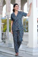 Blue Night Suit with Flower Patti Design