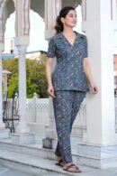 Blue Night Suit with Flower Patti Design